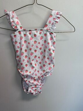 The Proper Peony Strawberry Print Ruffle Swimsuit 12-24 months